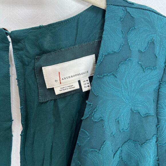 Anthropologie green deep V mini dress long sleeves size 14 - Picture 3 of 10